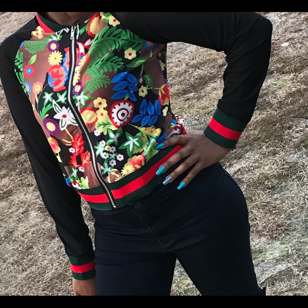 Floral Chiffon Bomber Jacket